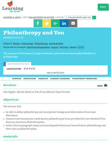 Philanthropy and You Lesson Plan Philanthropy and You Lesson Plan