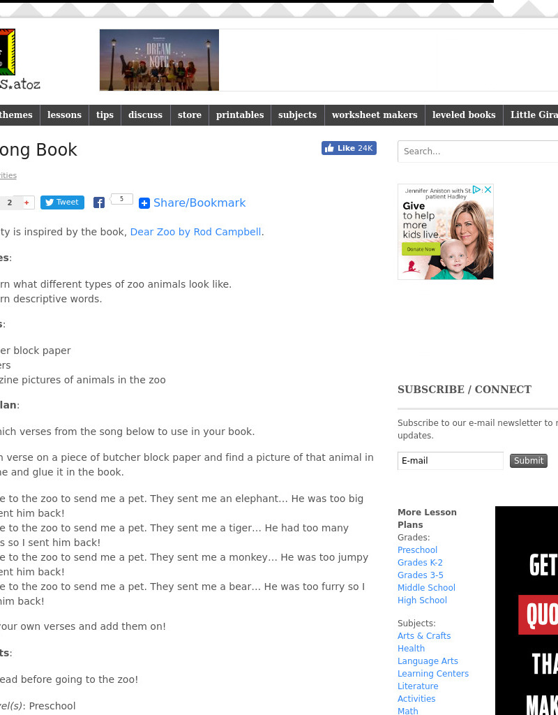 Zoo Song Book Lesson Plan Zoo Song Book Lesson Plan