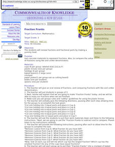 Fraction Franks Lesson Plan Fraction Franks Lesson Plan