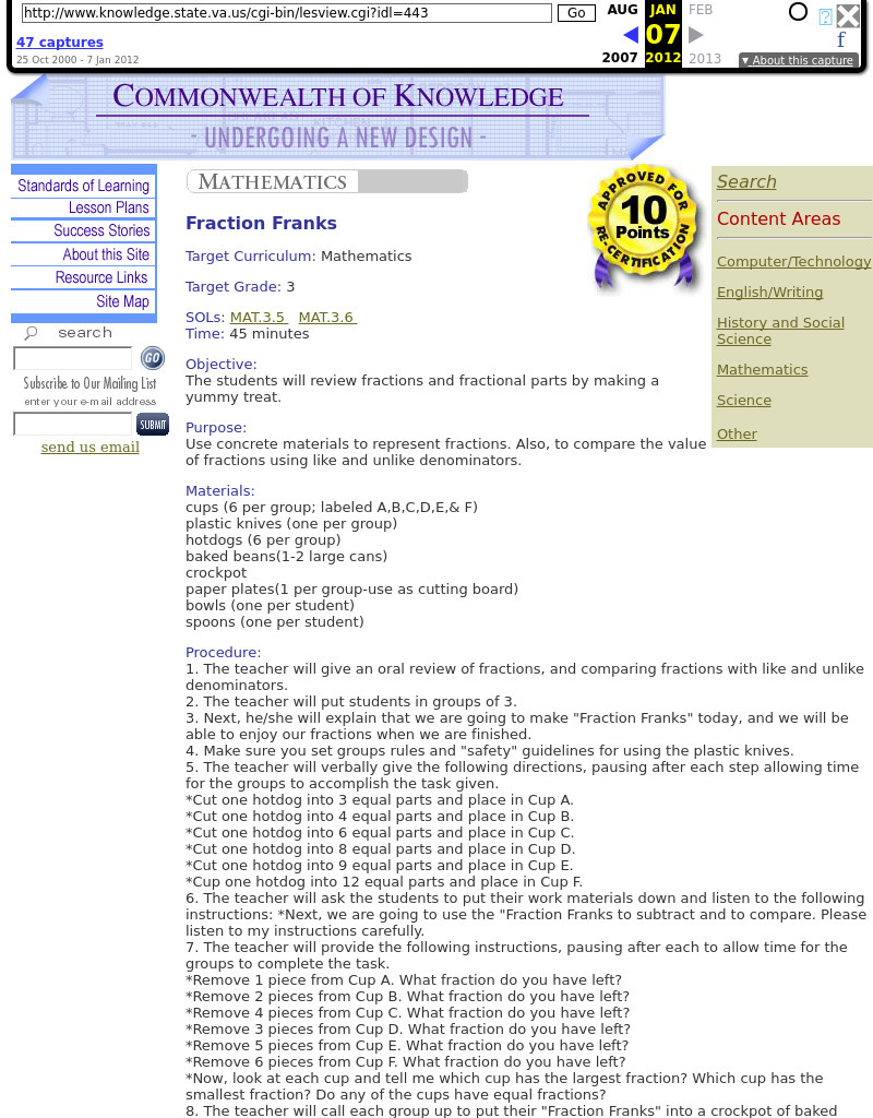 Fraction Franks Lesson Plan Fraction Franks Lesson Plan
