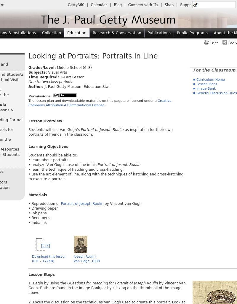 Looking at Portraits, Portraits in Line Lesson Plan Looking at Portraits, Portraits in Line Lesson Plan