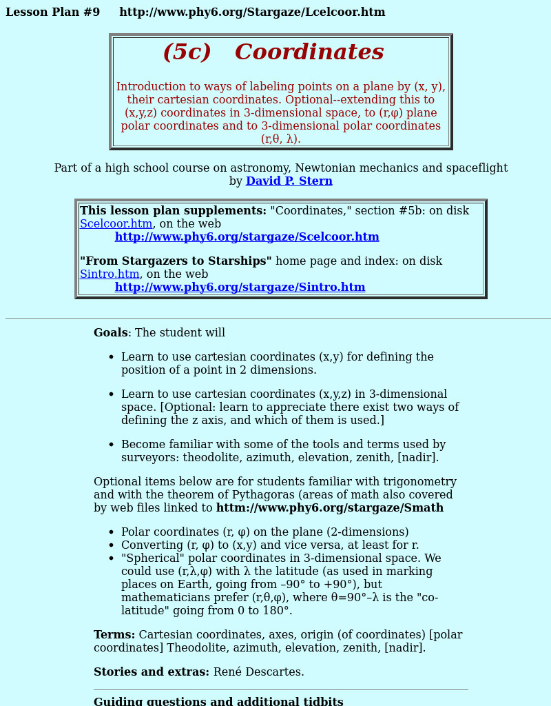 Coordinates Lesson Plan Coordinates Lesson Plan