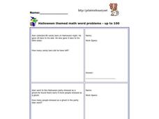 Halloween Themed Math Word Problems--Up to 100 Worksheet Halloween Themed Math Word Problems--Up to 100 Worksheet