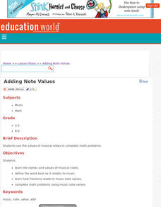 Adding Note Values Lesson Plan Adding Note Values Lesson Plan