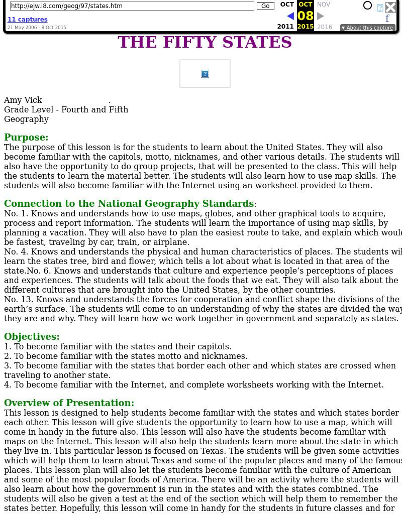 The Fifty States Lesson Plan The Fifty States Lesson Plan