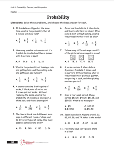 Probability, Percent, and Proportion Worksheet Probability, Percent, and Proportion Worksheet