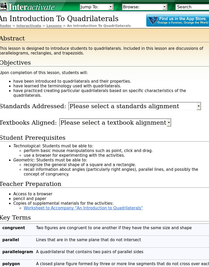 Quadrilaterals Lesson Plan Quadrilaterals Lesson Plan