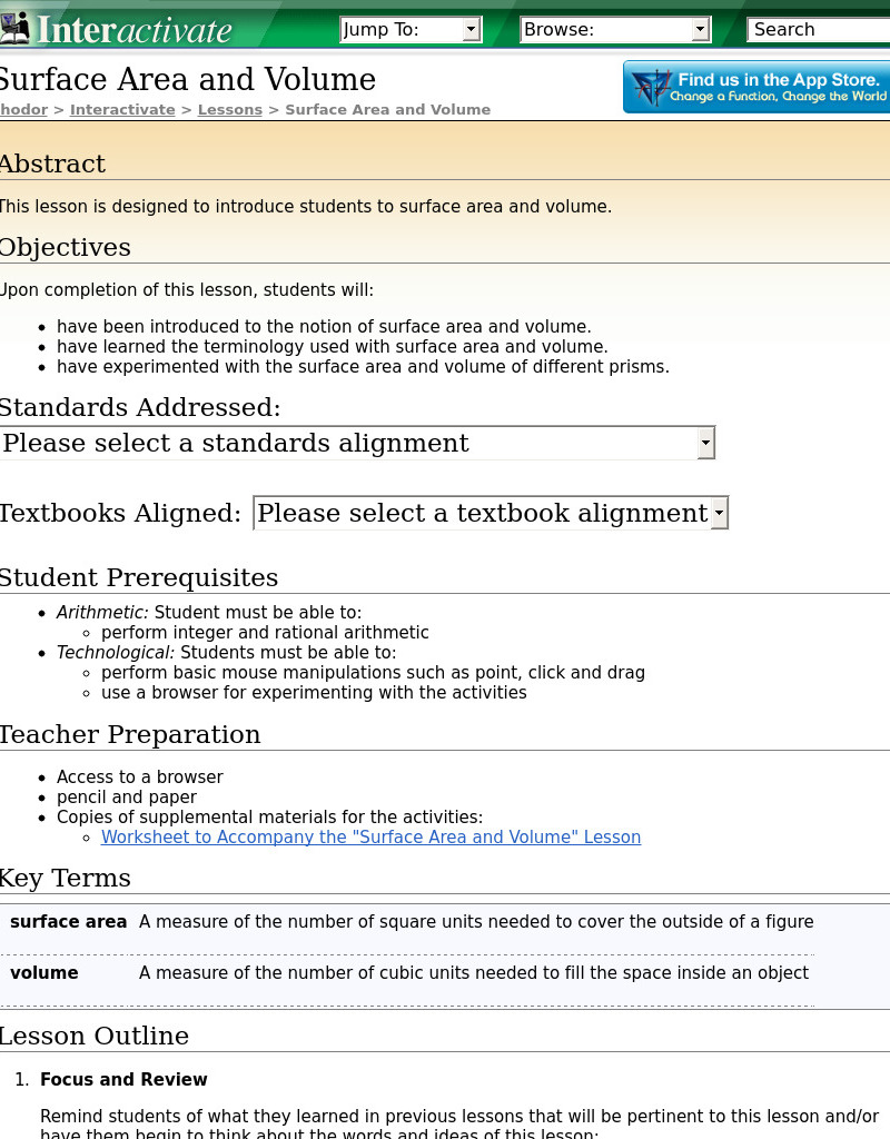 Surface Area and Volume Lesson Plan Surface Area and Volume Lesson Plan