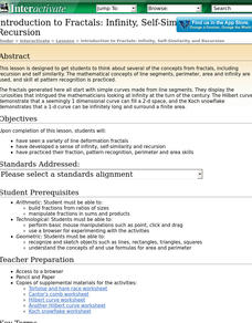 Introduction to Fractals: Infinity, Self-Similarity and Recursion. Lesson Plan Introduction to Fractals: Infinity, Self-Similarity and Recursion. Lesson Plan