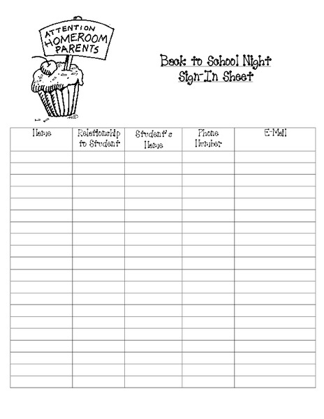 Back to School Night Sign-In Sheet Printables & Template Back to School Night Sign-In Sheet Printables & Template