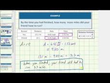 Problem Solving Using Distance, Rate, Time (Running) Video Problem Solving Using Distance, Rate, Time (Running) Video