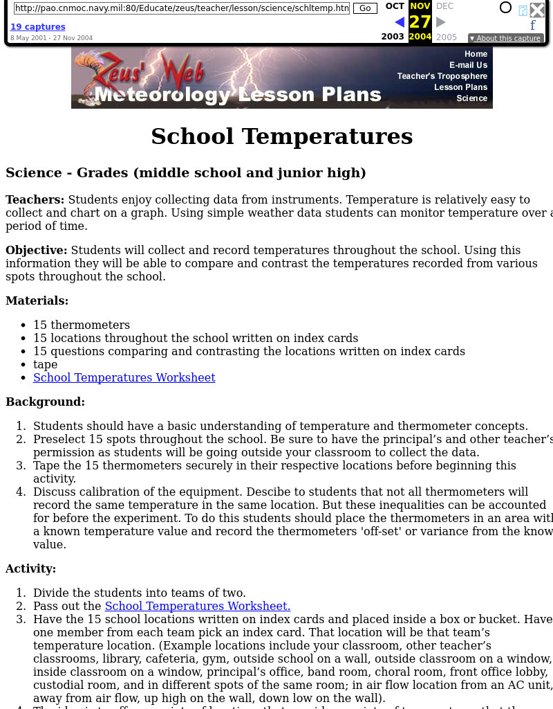 School Temperatures Lesson Plan School Temperatures Lesson Plan