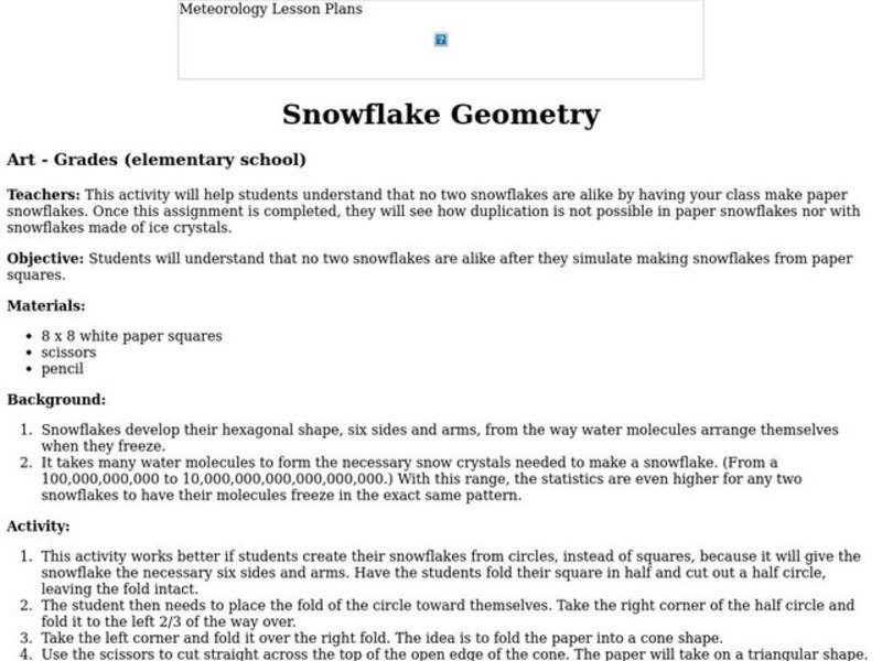 Snowflake Geometry Lesson Plan Snowflake Geometry Lesson Plan