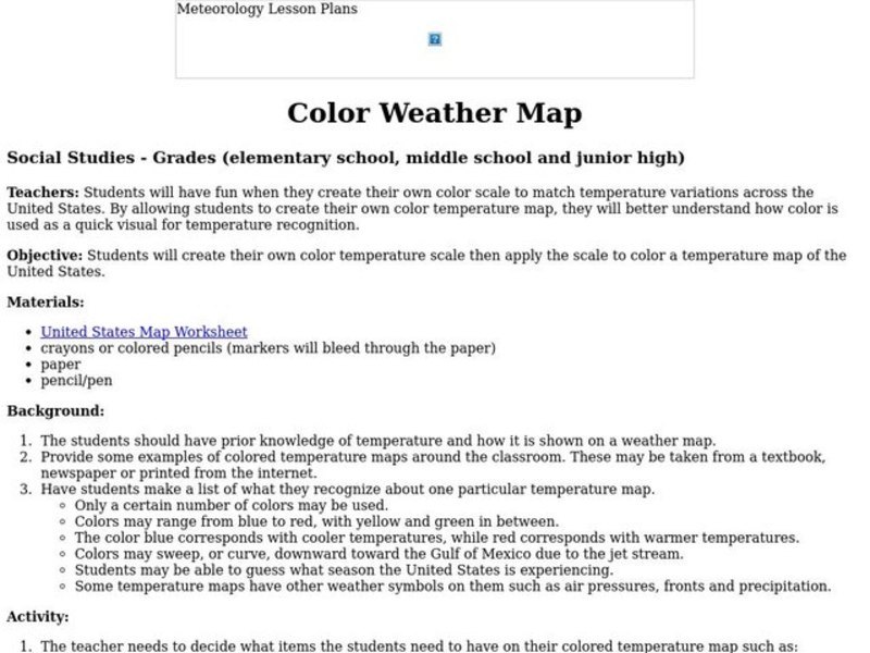 Color Weather Map Lesson Plan Color Weather Map Lesson Plan