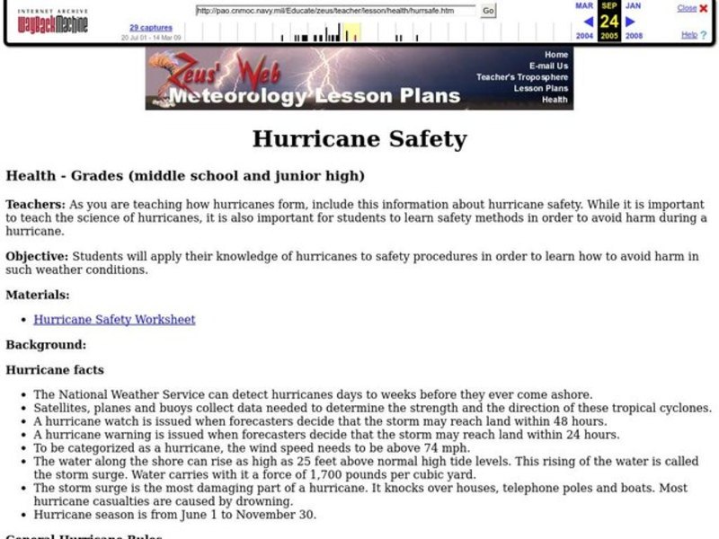 Hurricane Safety Lesson Plan Hurricane Safety Lesson Plan