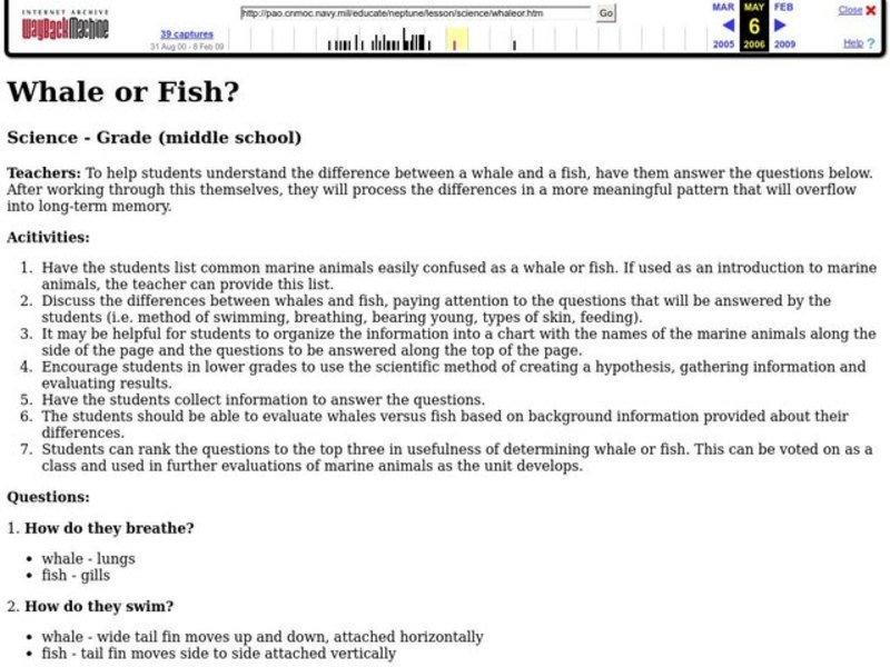 Whale or Fish? Lesson Plan Whale or Fish? Lesson Plan