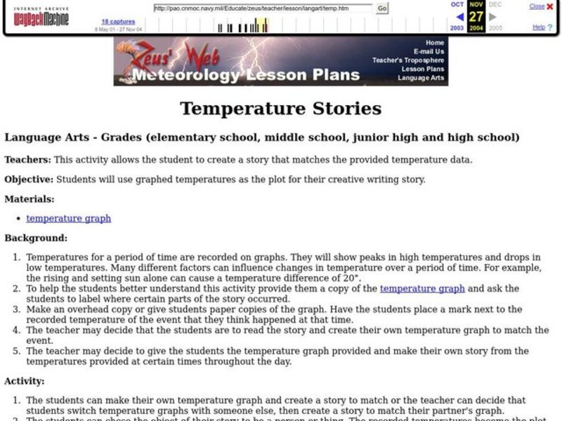 Temperature Stories Lesson Plan Temperature Stories Lesson Plan