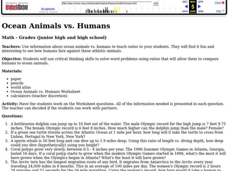 Ocean Animals vs. Humans Lesson Plan Ocean Animals vs. Humans Lesson Plan