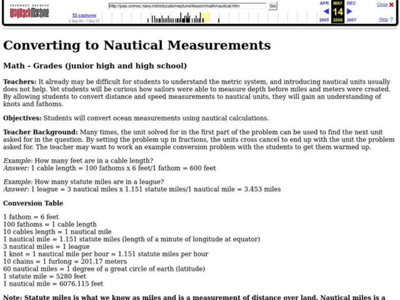 Converting to Nautical Measurements Lesson Plan Converting to Nautical Measurements Lesson Plan