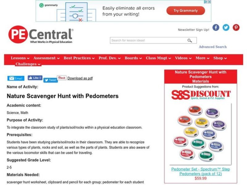 Nature Scavenger Hunt with Pedometers Lesson Plan Nature Scavenger Hunt with Pedometers Lesson Plan
