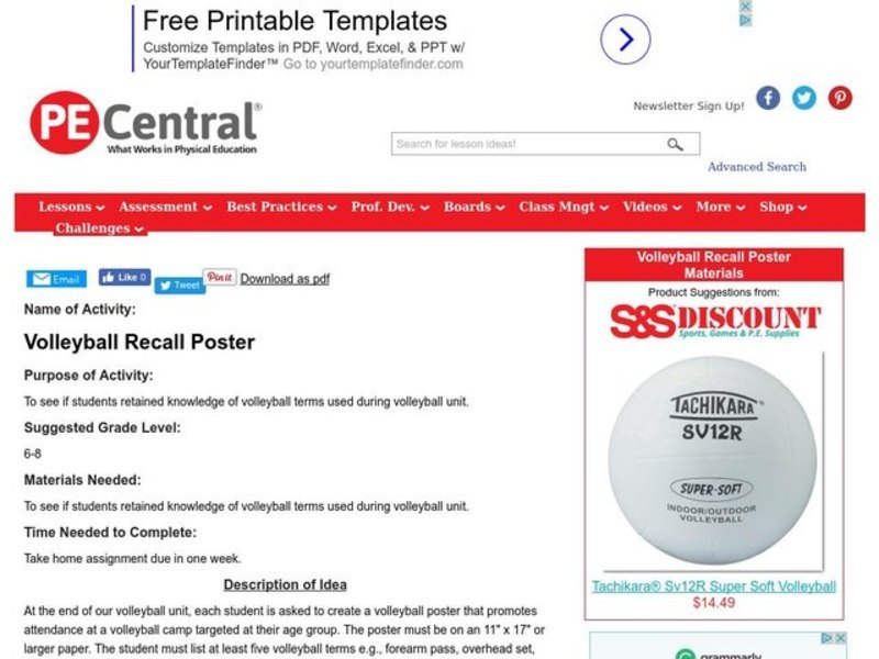 Volleyball Recall Poster Lesson Plan Volleyball Recall Poster Lesson Plan