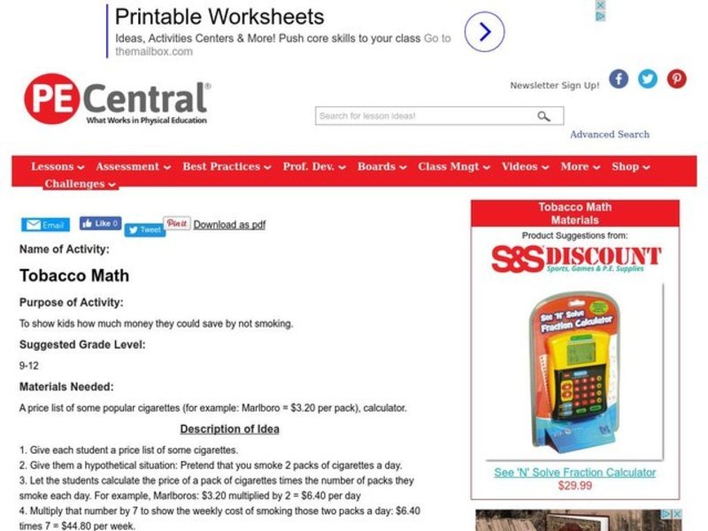 Tobacco Math Lesson Plan Tobacco Math Lesson Plan