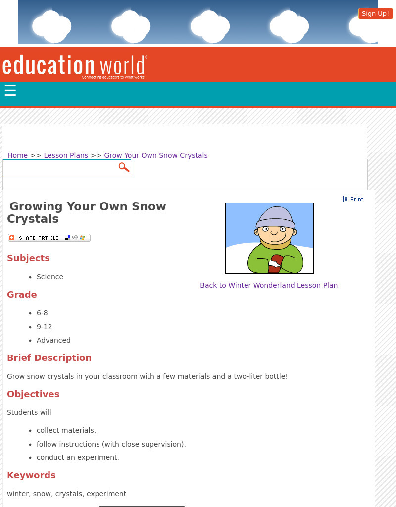 Growing Your Own Snow Crystals Lesson Plan Growing Your Own Snow Crystals Lesson Plan