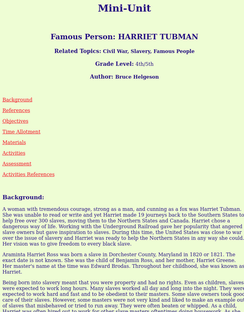 Harriet Tubman Lesson Plan Harriet Tubman Lesson Plan