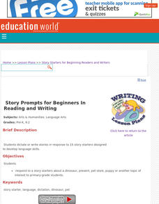 Story Starters for Beginning Readers and Writers Lesson Plan Story Starters for Beginning Readers and Writers Lesson Plan