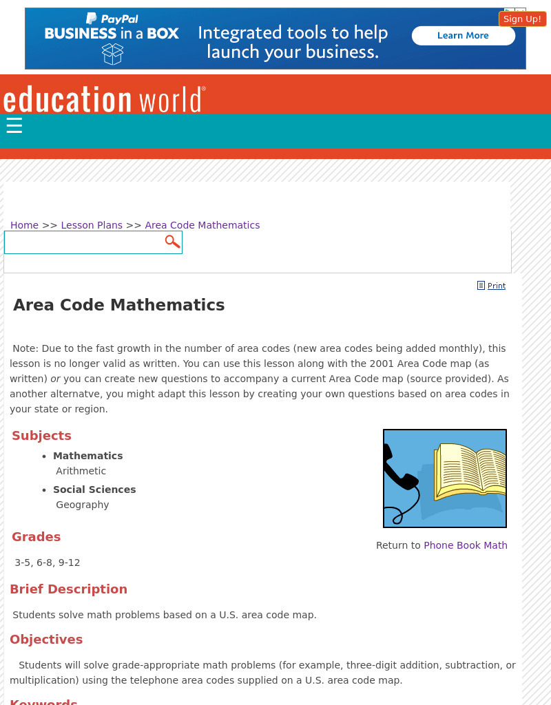 Area Code Mathematics Lesson Plan Area Code Mathematics Lesson Plan