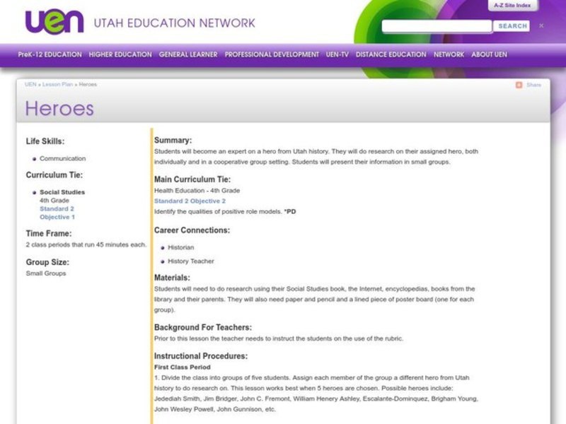 Heroes Lesson Plan Heroes Lesson Plan