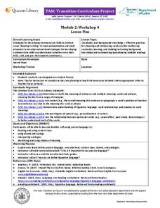 TASC Transition Curriculum: Workshop 4 Lesson Plan TASC Transition Curriculum: Workshop 4 Lesson Plan