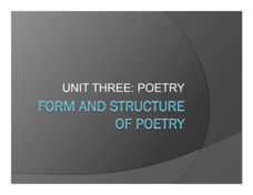 Form and Structure of Poetry PPT Form and Structure of Poetry PPT