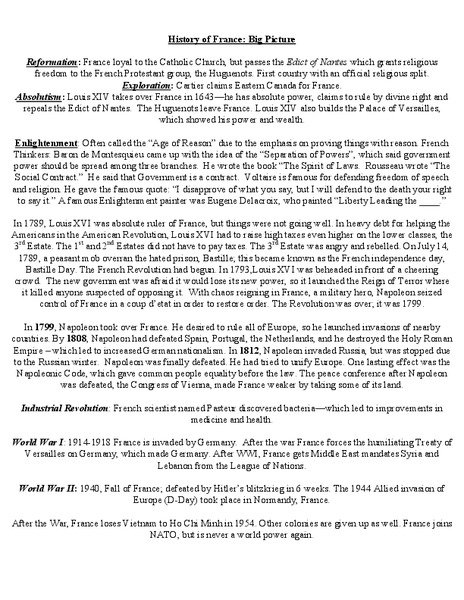 History of France: Big Picture Lesson Plan History of France: Big Picture Lesson Plan