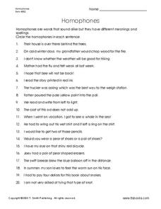 Homophones in Sentences Worksheet Homophones in Sentences Worksheet