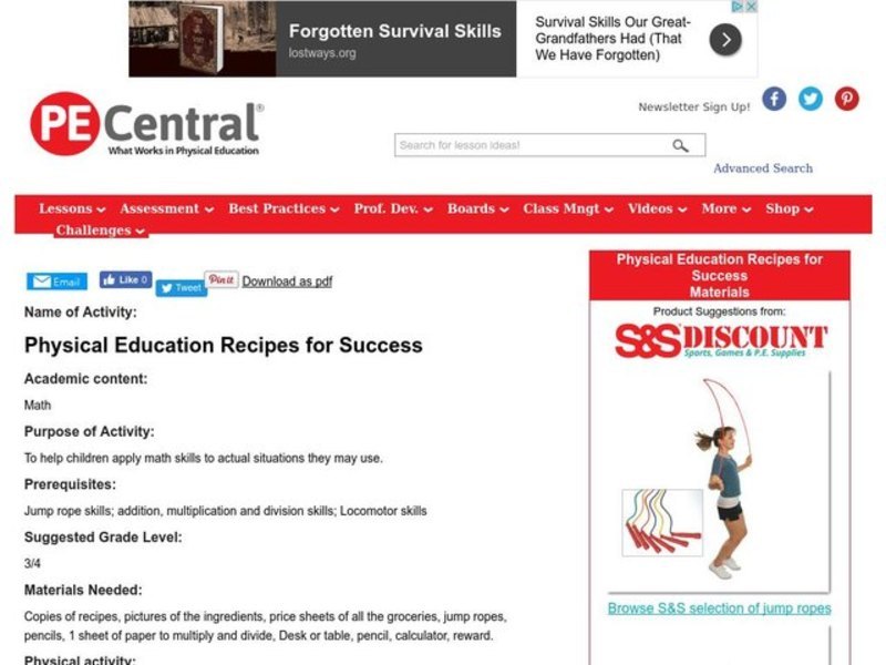 Physical Education Recipes for Success Lesson Plan Physical Education Recipes for Success Lesson Plan