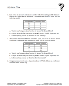 Mystery Dice Assessment Mystery Dice Assessment