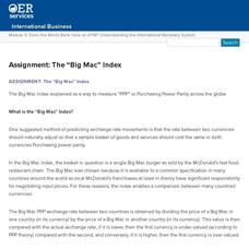 Assignment: The “Big Mac” Index Lesson Plan Assignment: The “Big Mac” Index Lesson Plan