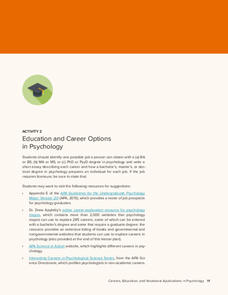 Education and Career Options in Psychology Activity Education and Career Options in Psychology Activity
