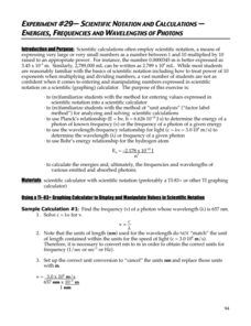 Scientific Notation and Calculations – Energies, Frequencies, and Wavelengths of Photons Lab Resource Scientific Notation and Calculations – Energies, Frequencies, and Wavelengths of Photons Lab Resource