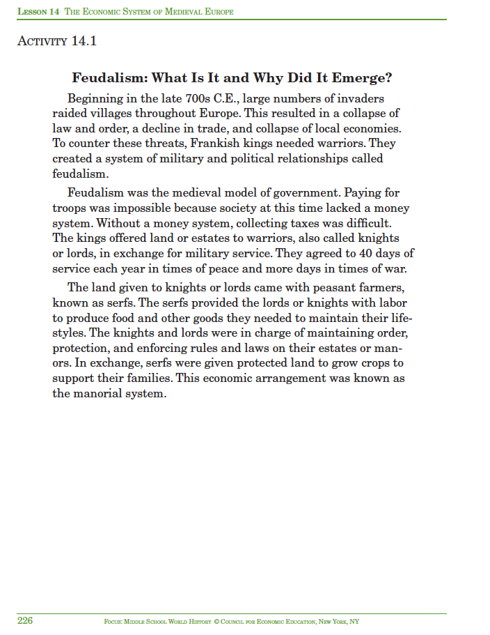 The Economic System of Medieval Europe Activity The Economic System of Medieval Europe Activity