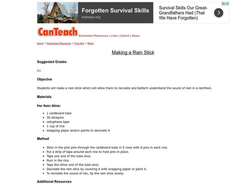 Making a Rain Stick Lesson Plan Making a Rain Stick Lesson Plan
