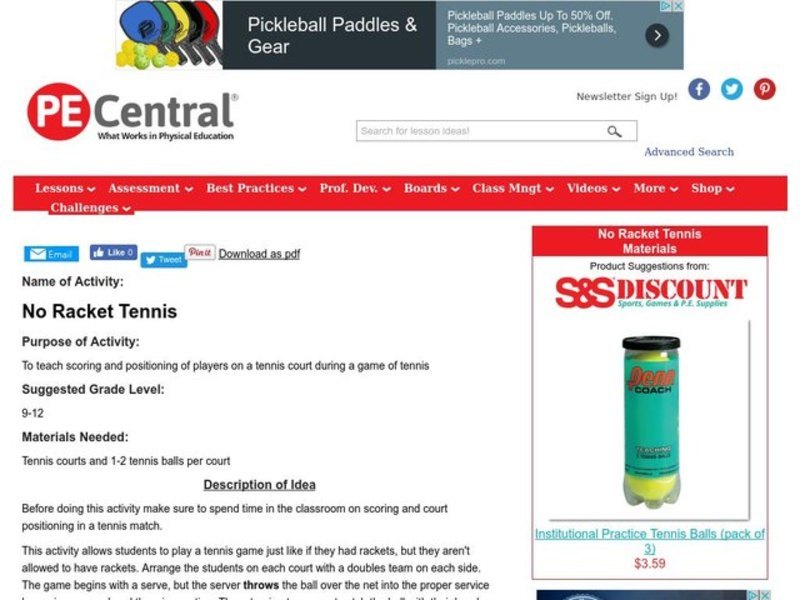No Racket Tennis Lesson Plan No Racket Tennis Lesson Plan