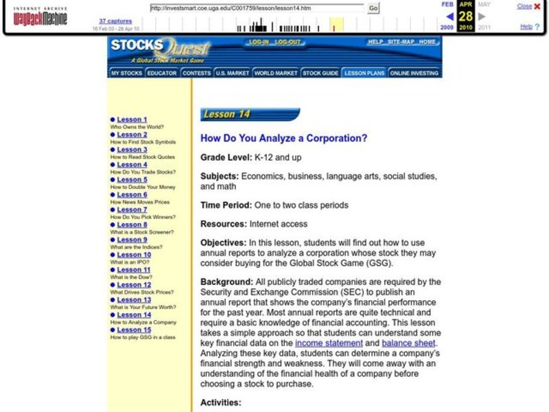 How Do You Analyze a Corporation? Lesson Plan How Do You Analyze a Corporation? Lesson Plan
