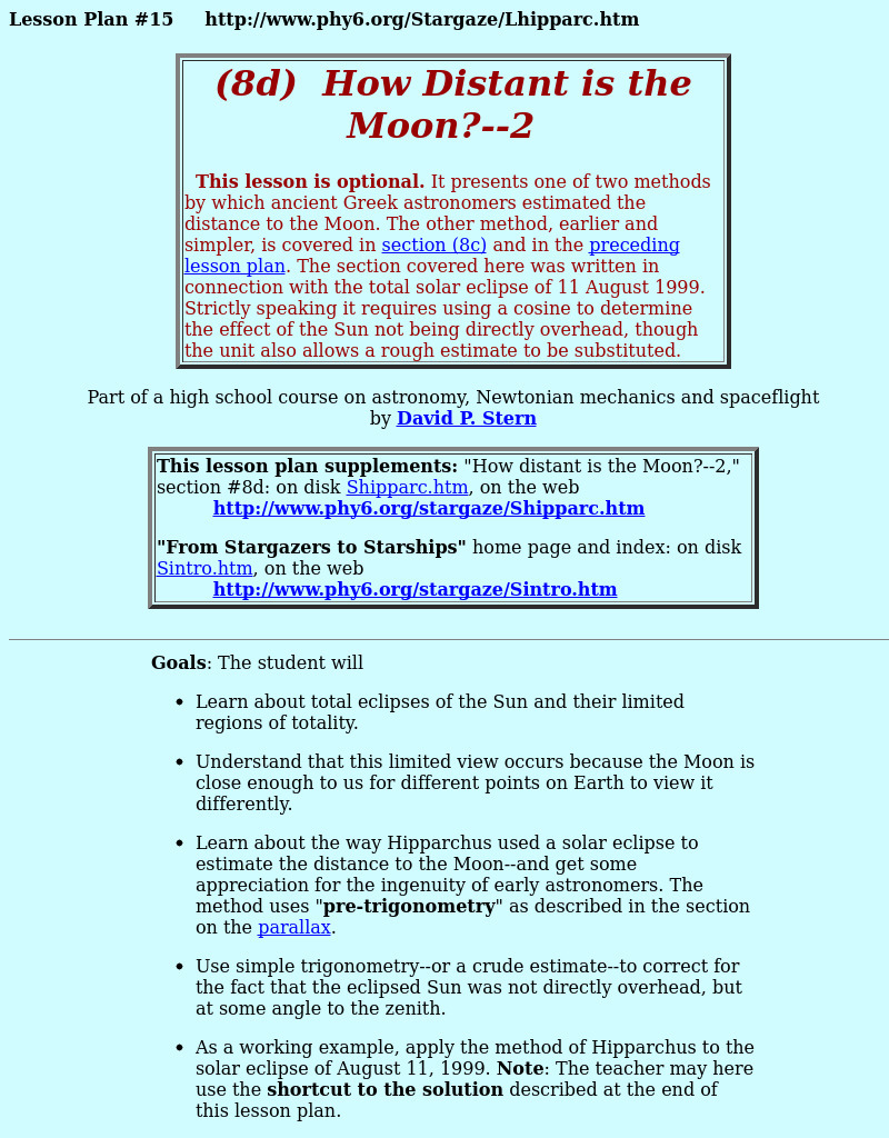 How Distant is the Moon?--2 Lesson Plan How Distant is the Moon?--2 Lesson Plan