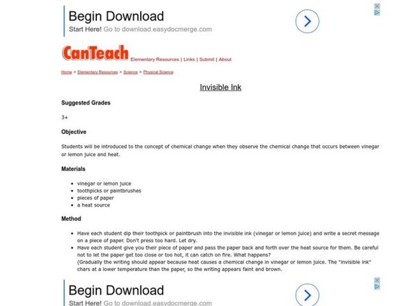 Invisible Ink Lesson Plan Invisible Ink Lesson Plan