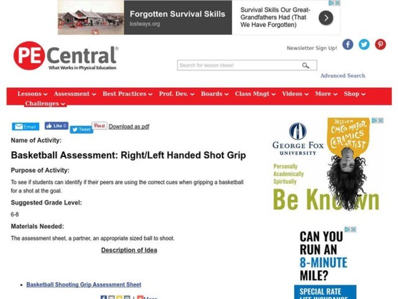 Basketball Assessment: Right/Left Handed Shot Grip Lesson Plan Basketball Assessment: Right/Left Handed Shot Grip Lesson Plan