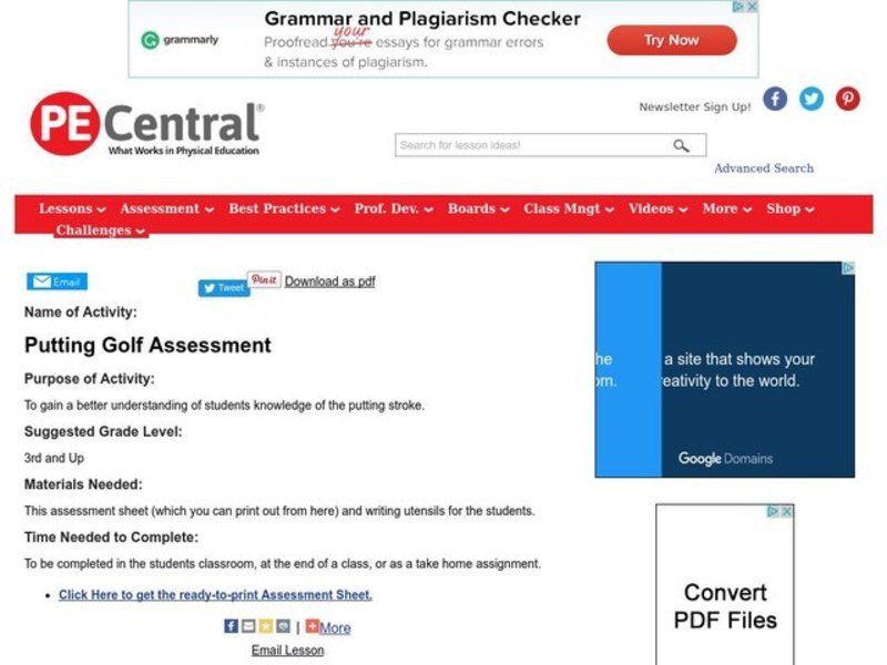 Putting Golf Assessment Lesson Plan Putting Golf Assessment Lesson Plan