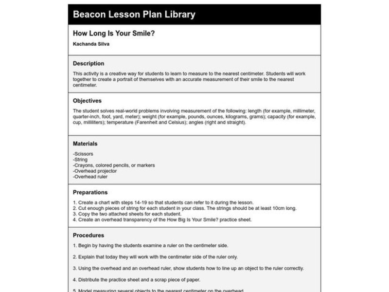 How Long Is Your Smile? Lesson Plan How Long Is Your Smile? Lesson Plan