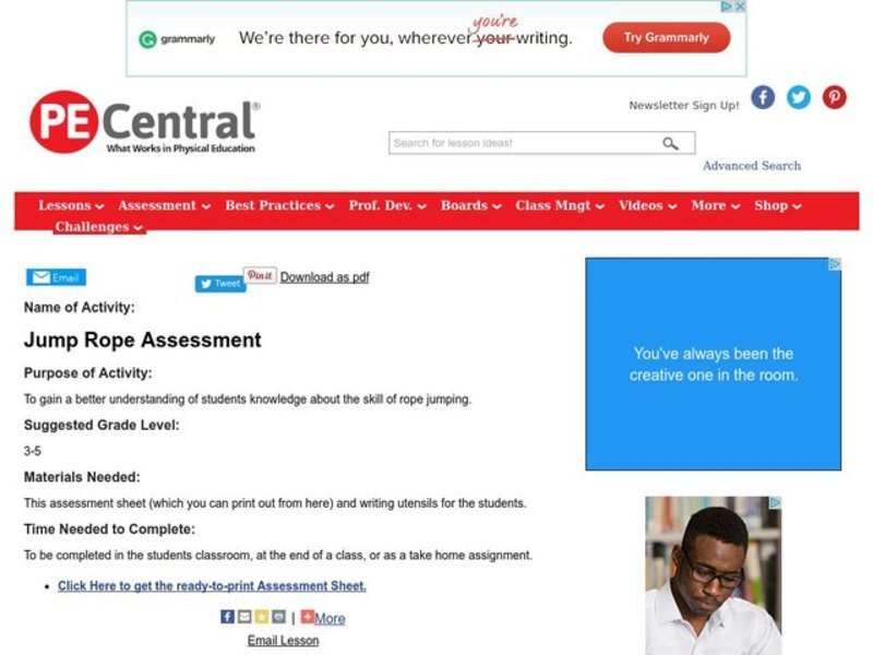 Jump Rope Assessment Lesson Plan Jump Rope Assessment Lesson Plan